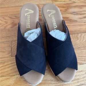 Paseart Taupe Suede Crossband Espadrille Platform Wedge ( new)